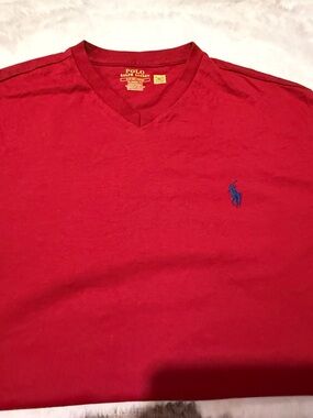 Polo by Ralph Lauren Red V-Neck Tee with Blue Pony